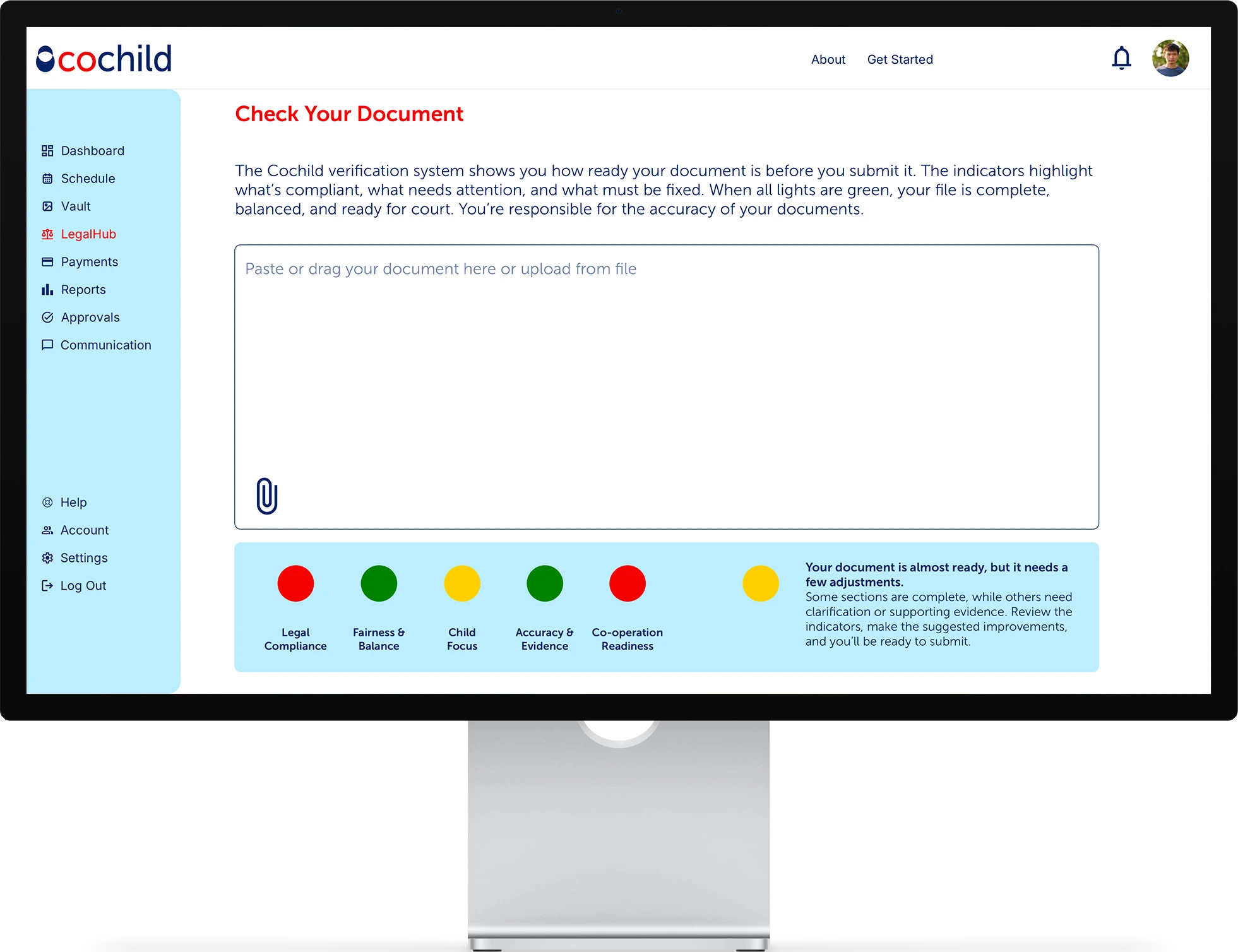 Cochild traffic light document checker for court submission